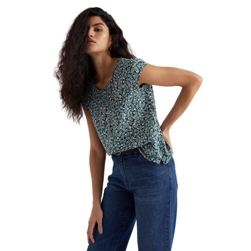 Seasalt Cornwall Garden Gate Top II - Folky Marigolds Dark Wreckage